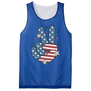 4Th Of July Peace Sign Hand American Flag Patriotic Usa Cute Gift Mesh Reversible Basketball Jersey Tank