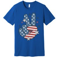 4Th Of July Peace Sign Hand American Flag Patriotic Usa Cute Gift Premium T-Shirt