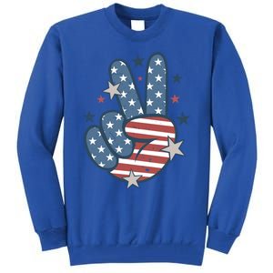 4Th Of July Peace Sign Hand American Flag Patriotic Usa Cute Gift Tall Sweatshirt