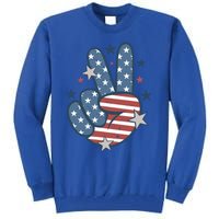 4Th Of July Peace Sign Hand American Flag Patriotic Usa Cute Gift Tall Sweatshirt