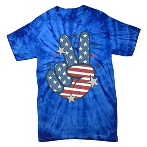 4Th Of July Peace Sign Hand American Flag Patriotic Usa Cute Gift Tie-Dye T-Shirt