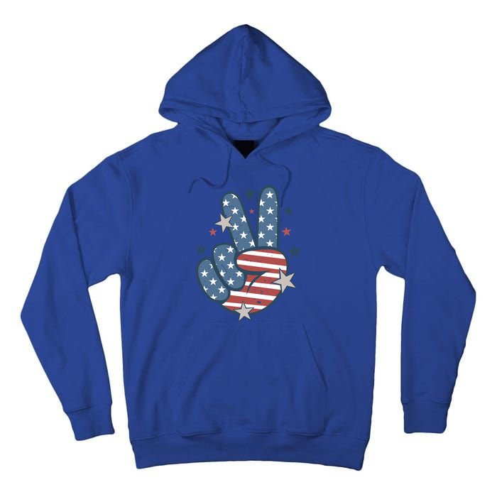 4Th Of July Peace Sign Hand American Flag Patriotic Usa Cute Gift Tall Hoodie