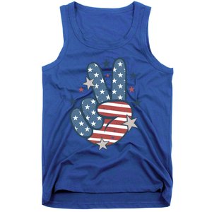 4Th Of July Peace Sign Hand American Flag Patriotic Usa Cute Gift Tank Top