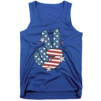 4Th Of July Peace Sign Hand American Flag Patriotic Usa Cute Gift Tank Top