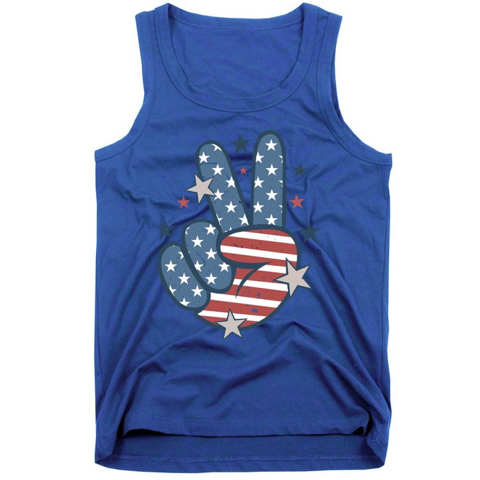 4Th Of July Peace Sign Hand American Flag Patriotic Usa Cute Gift Tank Top