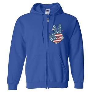 4Th Of July Peace Sign Hand American Flag Patriotic Usa Cute Gift Full Zip Hoodie