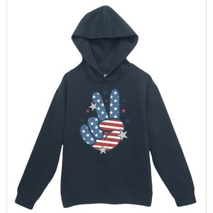 4Th Of July Peace Sign Hand American Flag Patriotic Usa Cute Gift Urban Pullover Hoodie