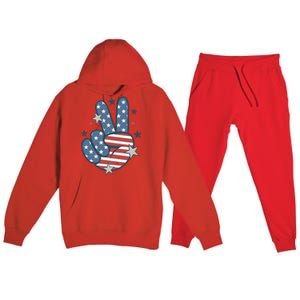 4Th Of July Peace Sign Hand American Flag Patriotic Usa Cute Gift Premium Hooded Sweatsuit Set