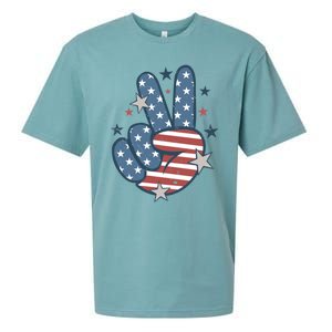 4Th Of July Peace Sign Hand American Flag Patriotic Usa Cute Gift Sueded Cloud Jersey T-Shirt