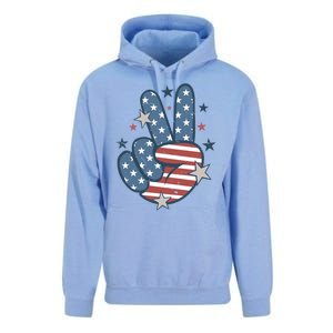 4Th Of July Peace Sign Hand American Flag Patriotic Usa Cute Gift Unisex Surf Hoodie