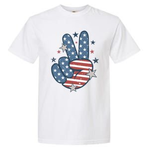 4Th Of July Peace Sign Hand American Flag Patriotic Usa Cute Gift Garment-Dyed Heavyweight T-Shirt