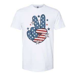 4Th Of July Peace Sign Hand American Flag Patriotic Usa Cute Gift Softstyle CVC T-Shirt