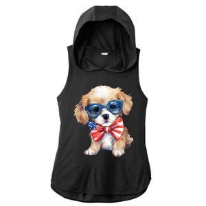 4th Of July Cute Dog Lover Ladies PosiCharge Tri-Blend Wicking Draft Hoodie Tank