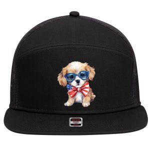 4th Of July Cute Dog Lover 7 Panel Mesh Trucker Snapback Hat