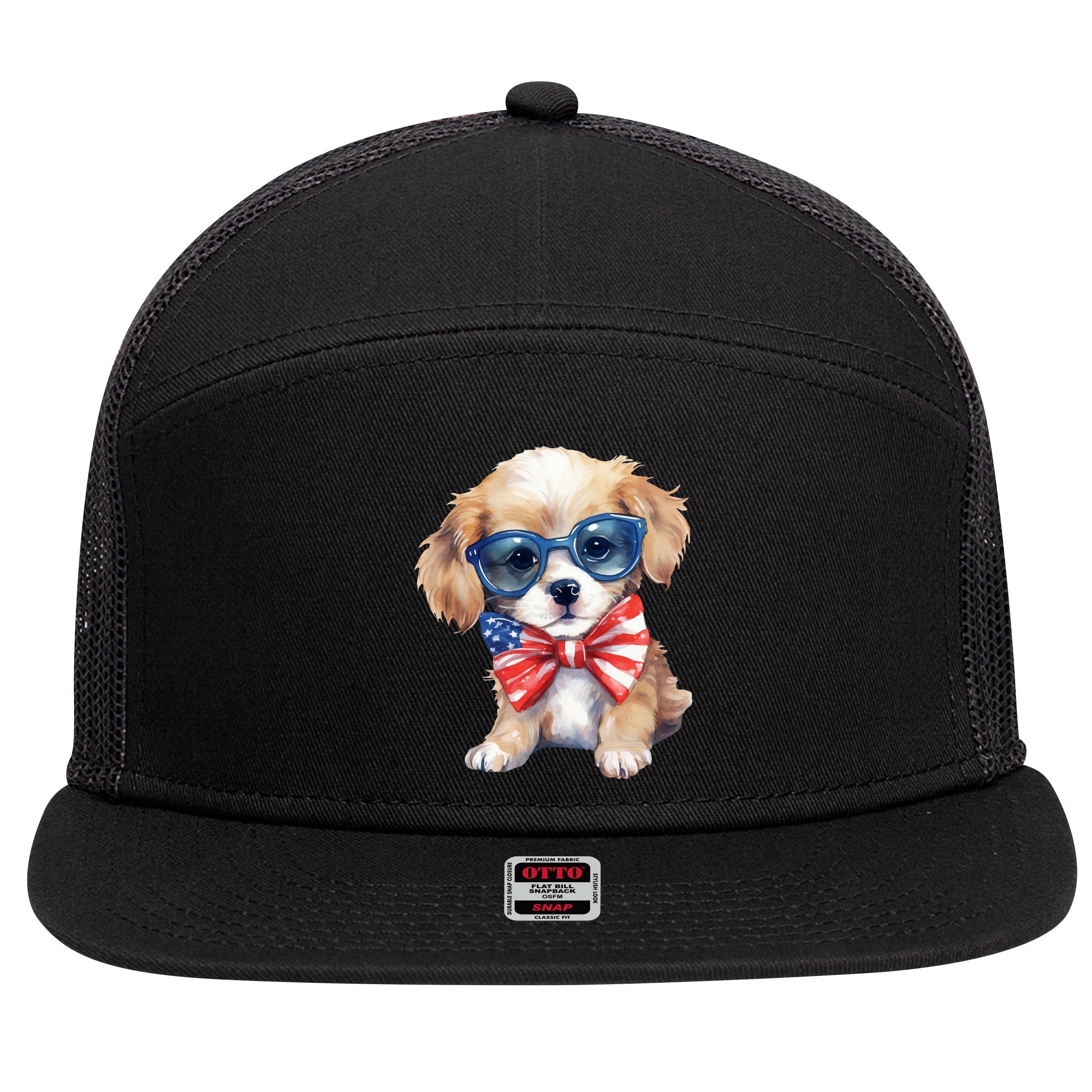 4th Of July Cute Dog Lover 7 Panel Mesh Trucker Snapback Hat
