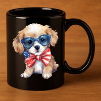4th Of July Cute Dog Lover 11oz C Handle Ceramic Mug