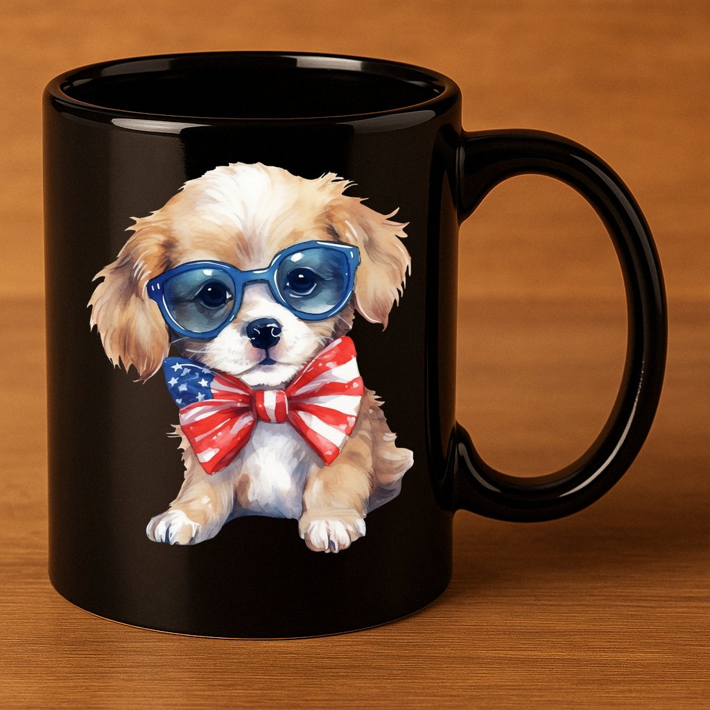 4th Of July Cute Dog Lover 11oz C Handle Ceramic Mug