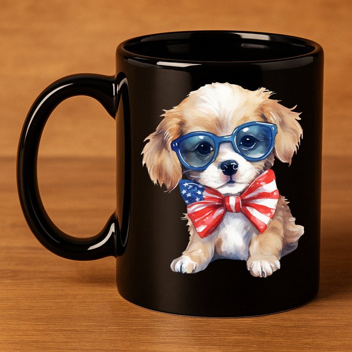 4th Of July Cute Dog Lover 11oz C Handle Ceramic Mug