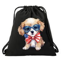4th Of July Cute Dog Lover Drawstring Bag