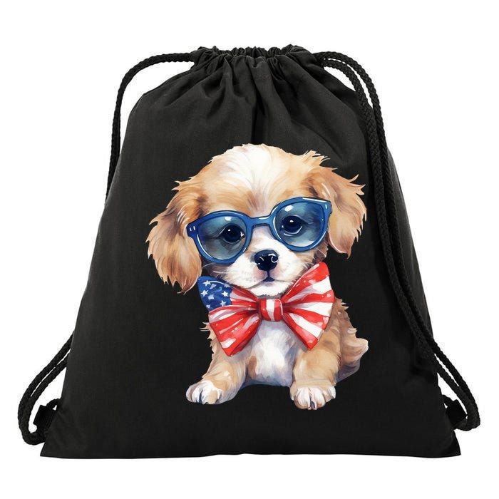 4th Of July Cute Dog Lover Drawstring Bag