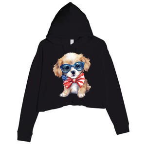 4th Of July Cute Dog Lover Crop Fleece Hoodie