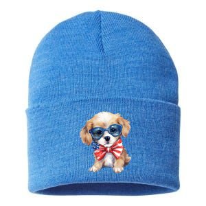 4th Of July Cute Dog Lover Sustainable Knit Beanie