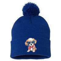 4th Of July Cute Dog Lover Pom Pom 12in Knit Beanie