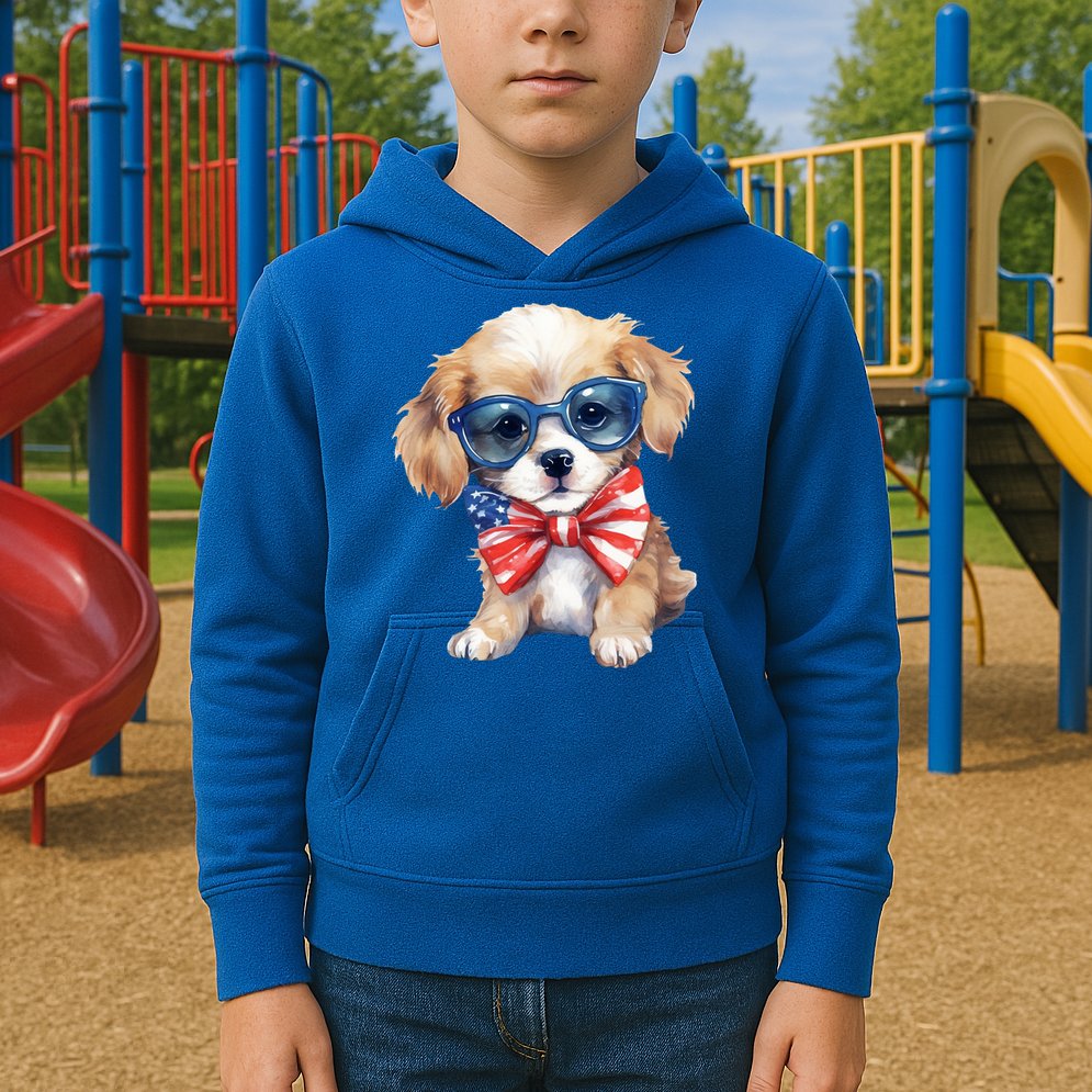 4th Of July Cute Dog Lover Kids Hoodie