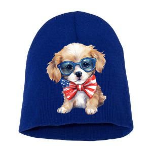 4th Of July Cute Dog Lover Short Acrylic Beanie