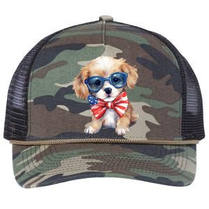 4th Of July Cute Dog Lover Retro Rope Trucker Hat Cap