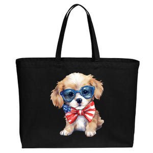 4th Of July Cute Dog Lover Cotton Canvas Jumbo Tote