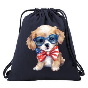 4th Of July Cute Dog Lover Drawstring Bag