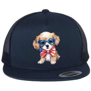 4th Of July Cute Dog Lover Flat Bill Trucker Hat