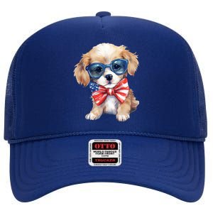 4th Of July Cute Dog Lover High Crown Mesh Back Trucker Hat