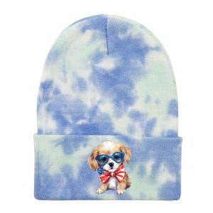 4th Of July Cute Dog Lover Tie Dye 12in Knit Beanie