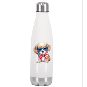 4th Of July Cute Dog Lover Stainless Steel Insulated Water Bottle