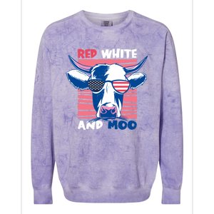 4th Of July Cow Red White And Moo Flag Patriotic Usa Gift Colorblast Crewneck Sweatshirt