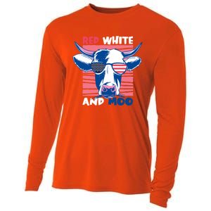 4th Of July Cow Red White And Moo Flag Patriotic Usa Gift Cooling Performance Long Sleeve Crew