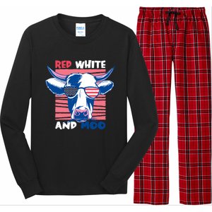 4th Of July Cow Red White And Moo Flag Patriotic Usa Gift Long Sleeve Pajama Set