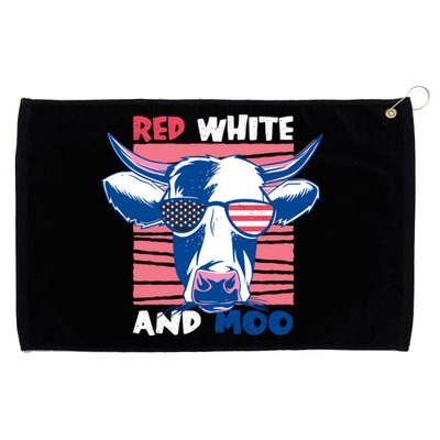 4th Of July Cow Red White And Moo Flag Patriotic Usa Gift Grommeted Golf Towel