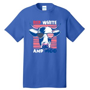 4th Of July Cow Red White And Moo Flag Patriotic Usa Gift Tall T-Shirt