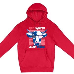 4th Of July Cow Red White And Moo Flag Patriotic Usa Gift Premium Pullover Hoodie