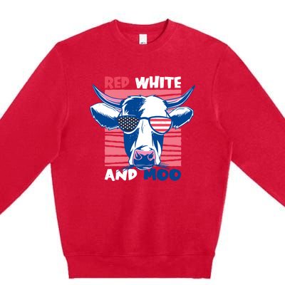 4th Of July Cow Red White And Moo Flag Patriotic Usa Gift Premium Crewneck Sweatshirt