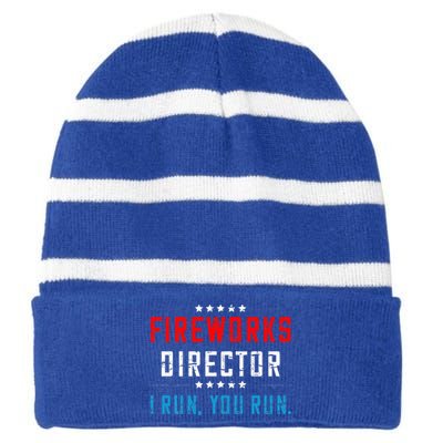 4th Of July Fireworks Director I Run You Run Striped Beanie with Solid Band