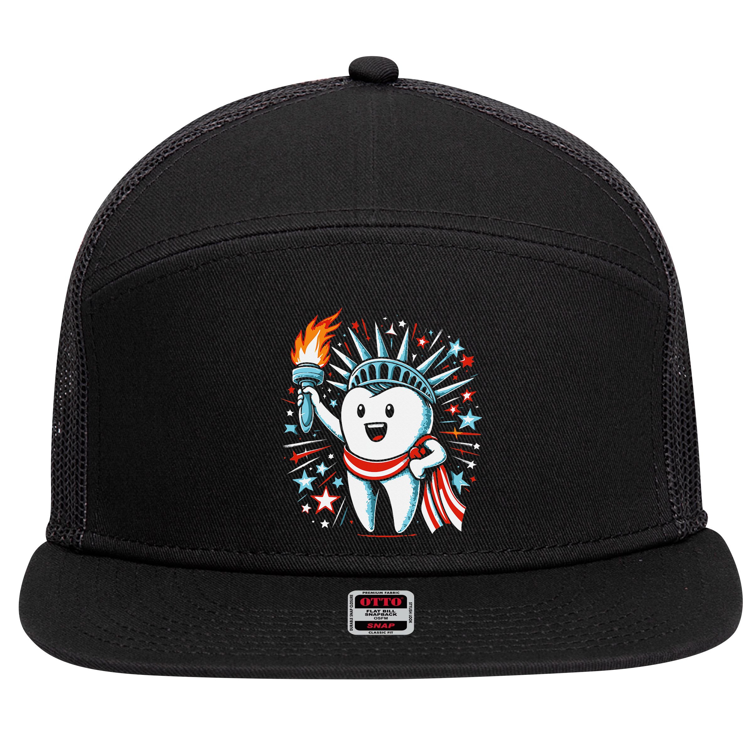 4th Of July Dentist Tooth Dental Patriotic Women 7 Panel Mesh Trucker Snapback Hat