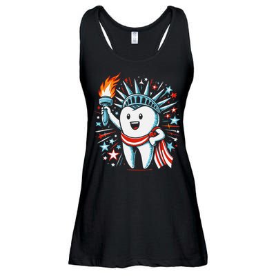 4th Of July Dentist Tooth Dental Patriotic Women Ladies Essential Flowy Tank