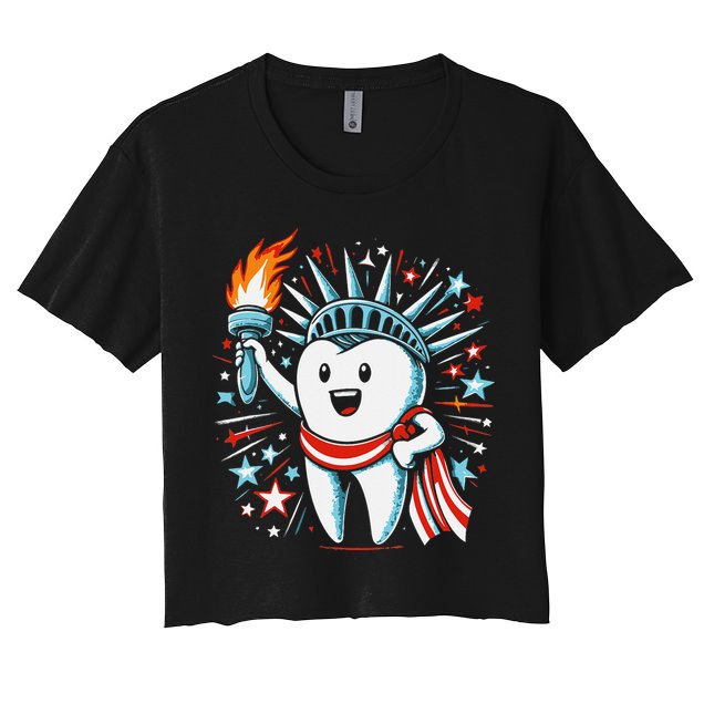 4th Of July Dentist Tooth Dental Patriotic Women Crop Top