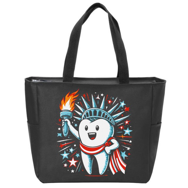 4th Of July Dentist Tooth Dental Patriotic Women Zip Tote Bag