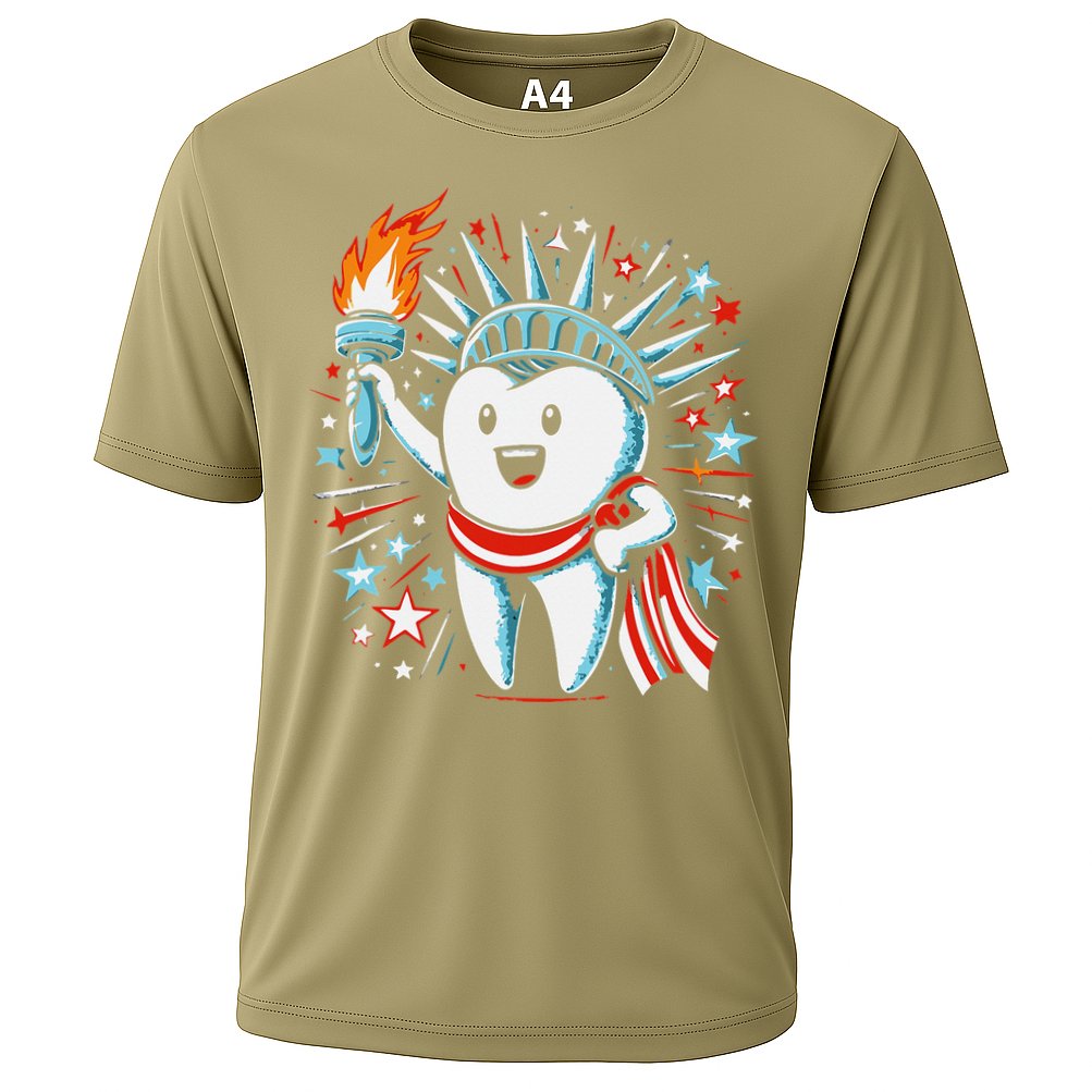 4th Of July Dentist Tooth Dental Patriotic Women Cooling Performance Crew T-Shirt