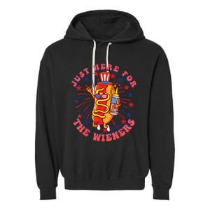 4th Of July I'm Just Here For The Wieners Hot Dogs Funny Garment-Dyed Fleece Hoodie